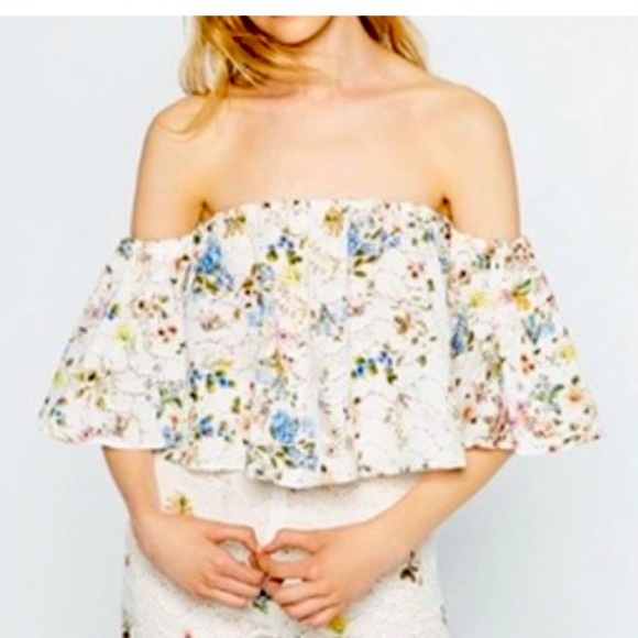 Zara woman multicolor Floral Print Eyelet Off The Shoulder crop Top size Medium - Picture 1 of 8